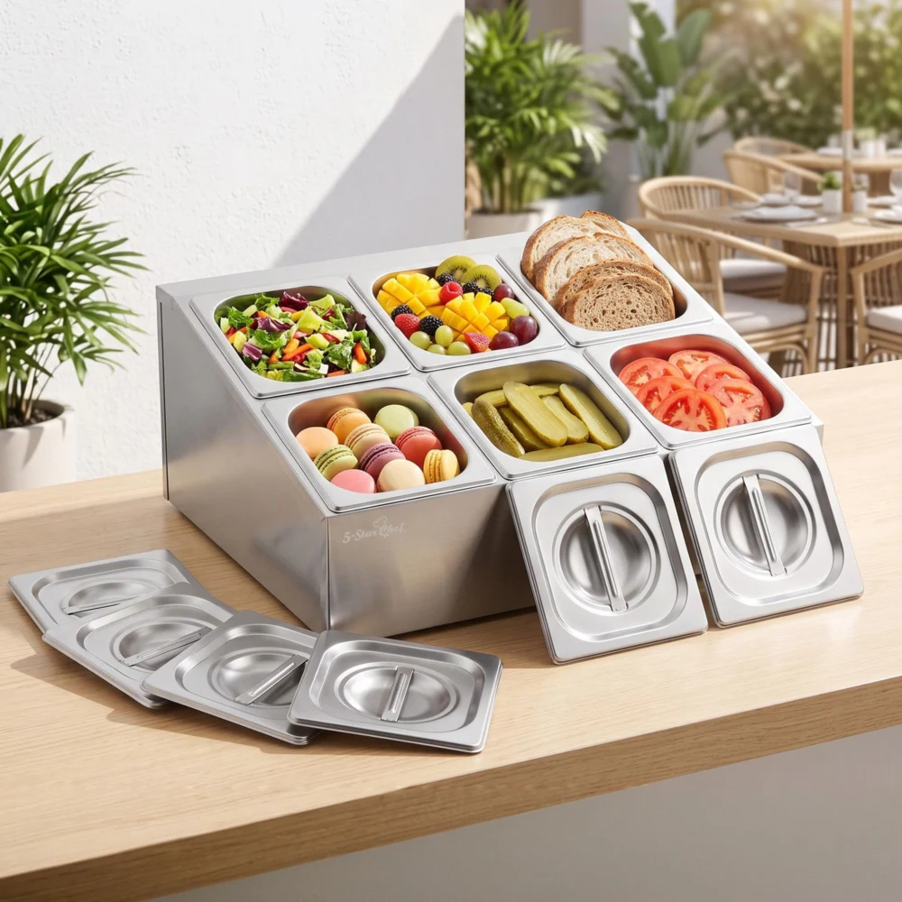 5-Star Chef 6 Pan Food Serving Display Container Stainless Steel Food Container