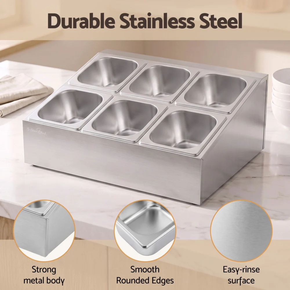 5-Star Chef 6 Pan Food Serving Display Container Stainless Steel Food Container