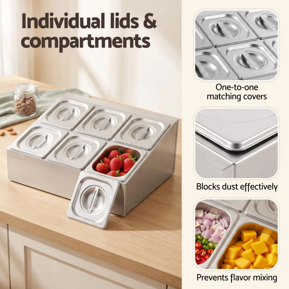 5-Star Chef 6 Pan Food Serving Display Container Stainless Steel Food Container