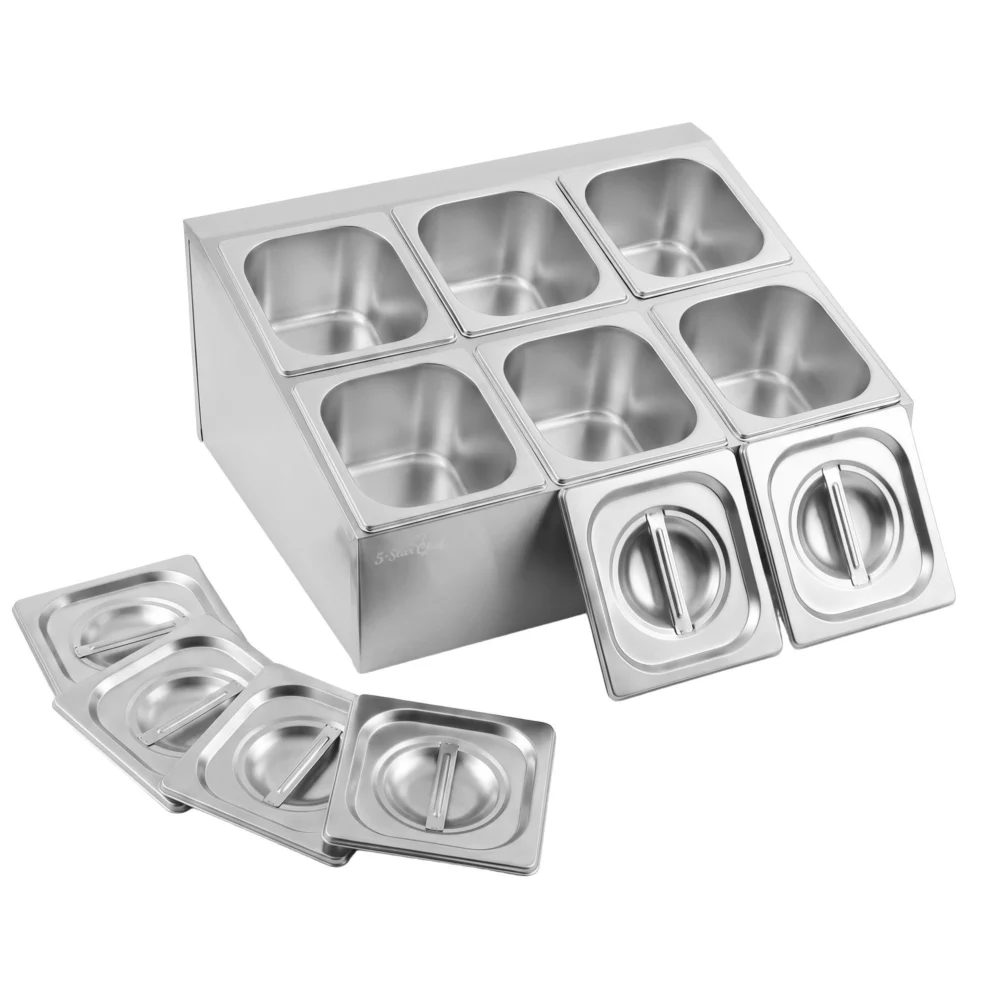 5-Star Chef 6 Pan Food Serving Display Container Stainless Steel Food Container