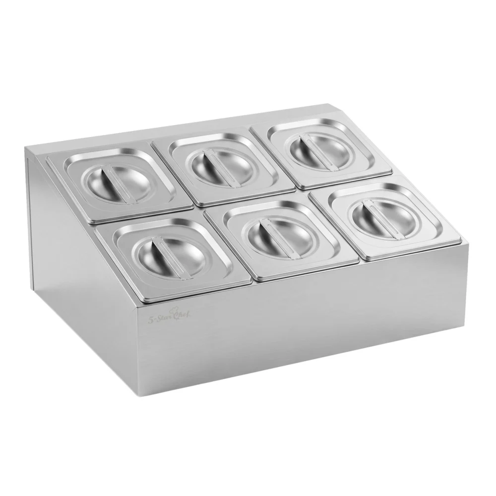 5-Star Chef 6 Pan Food Serving Display Container Stainless Steel Food Container