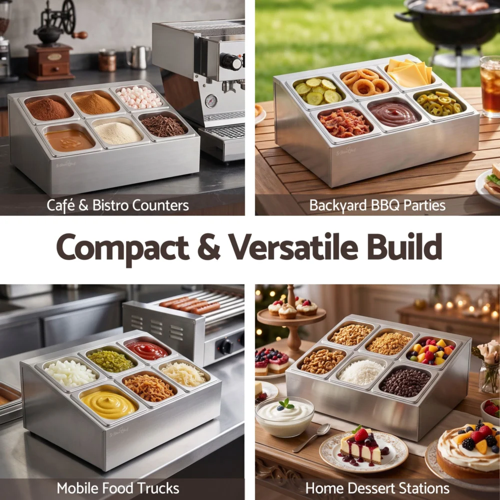 5-Star Chef 6 Pan Food Serving Display Container Stainless Steel Food Container