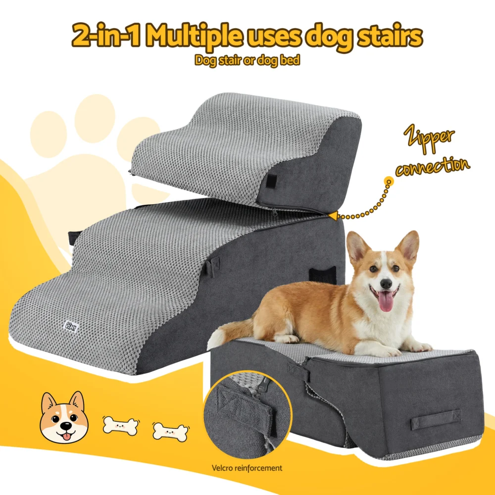 i.Pet Dog Stairs & Bed 2-in-1 Sofa Car Foam Non-Slip Washable Pet Stairs Indoor