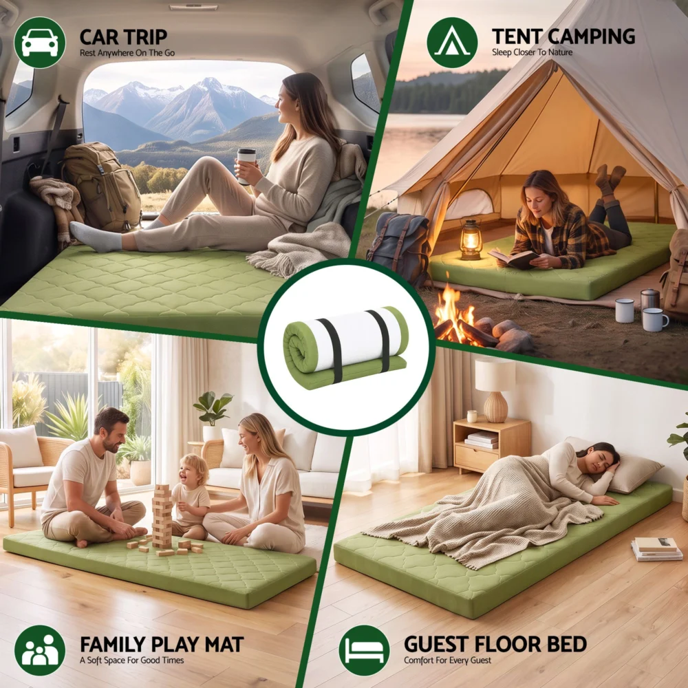 Giselle Folding Mattress Single 8cm Foldable Camping Travel Roll-Up Floor Bed