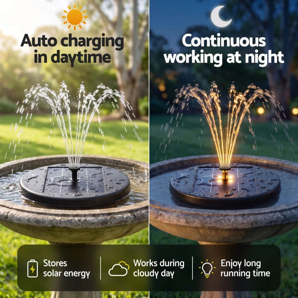 Gardeon Solar Fountain Pumps Bird Bath Battery Backup LED Remote Black 27cm