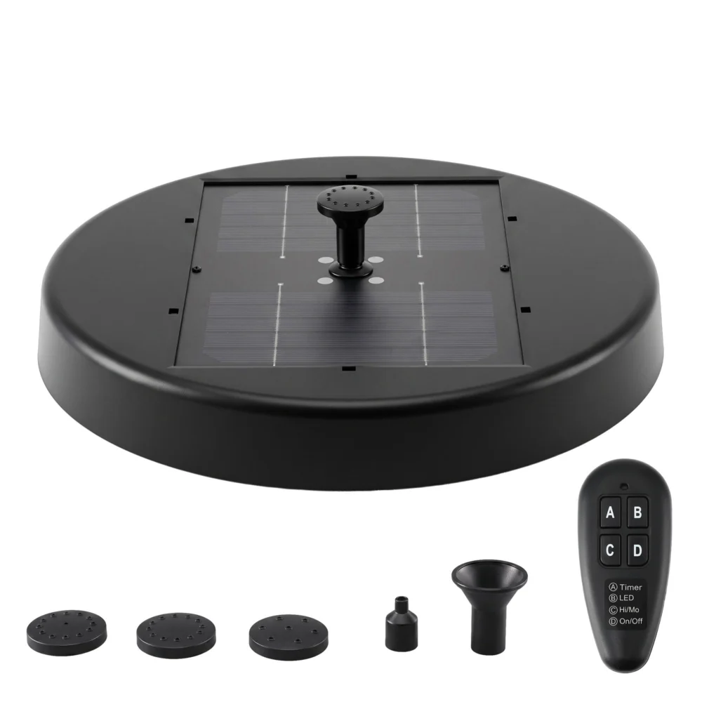 Gardeon Solar Fountain Pumps Bird Bath Battery Backup LED Remote Black 27cm