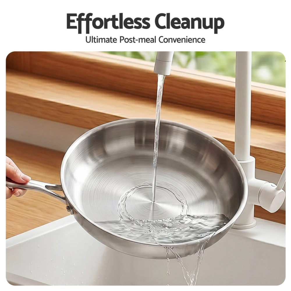 5-Star Chef 30cm Stainless Steel Frying Pan Uncoated Frypan w/ Tri-Ply Body
