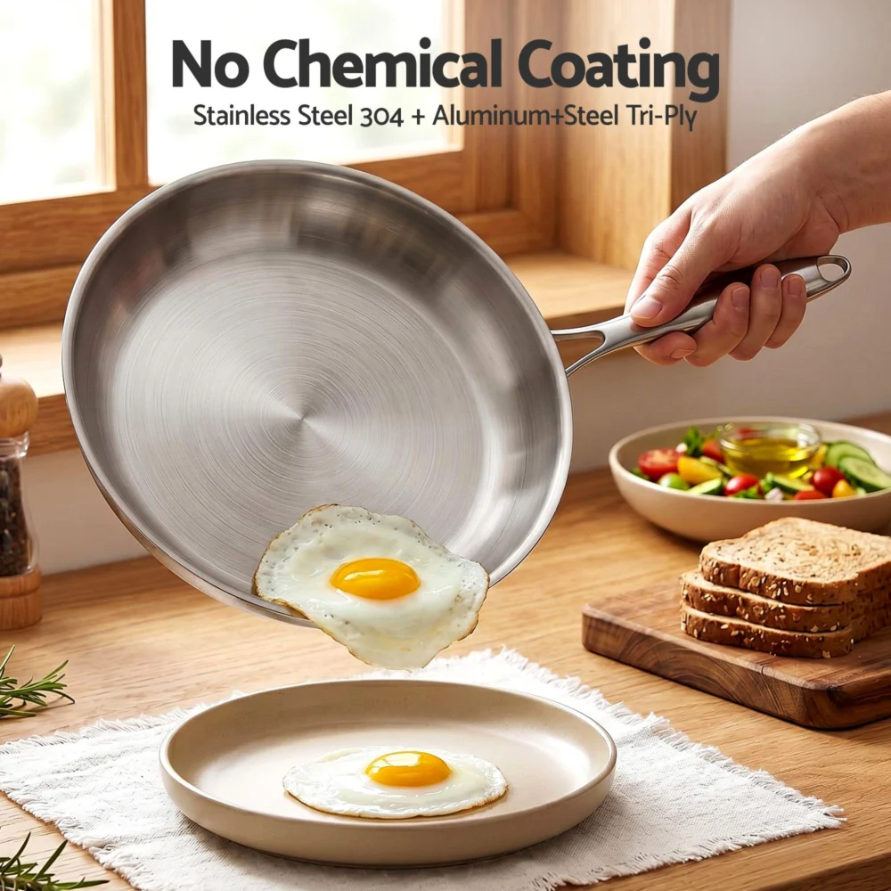 5-Star Chef 30cm Stainless Steel Frying Pan Uncoated Frypan w/ Tri-Ply Body