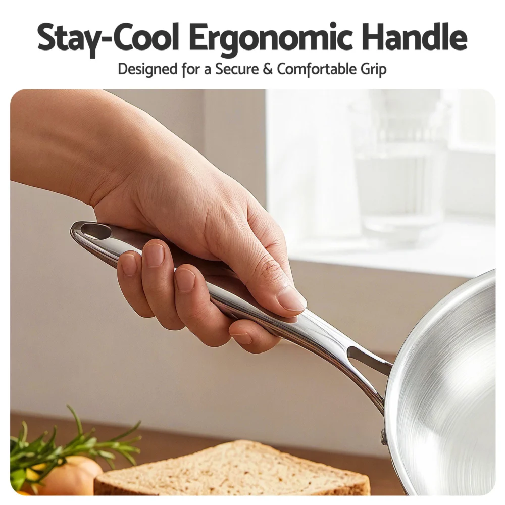5-Star Chef 30cm Stainless Steel Frying Pan Uncoated Frypan w/ Tri-Ply Body