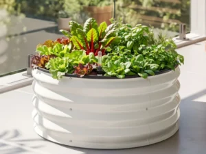 Green Fingers Self Watering Round Garden Bed Galvanised for Balcony Deck