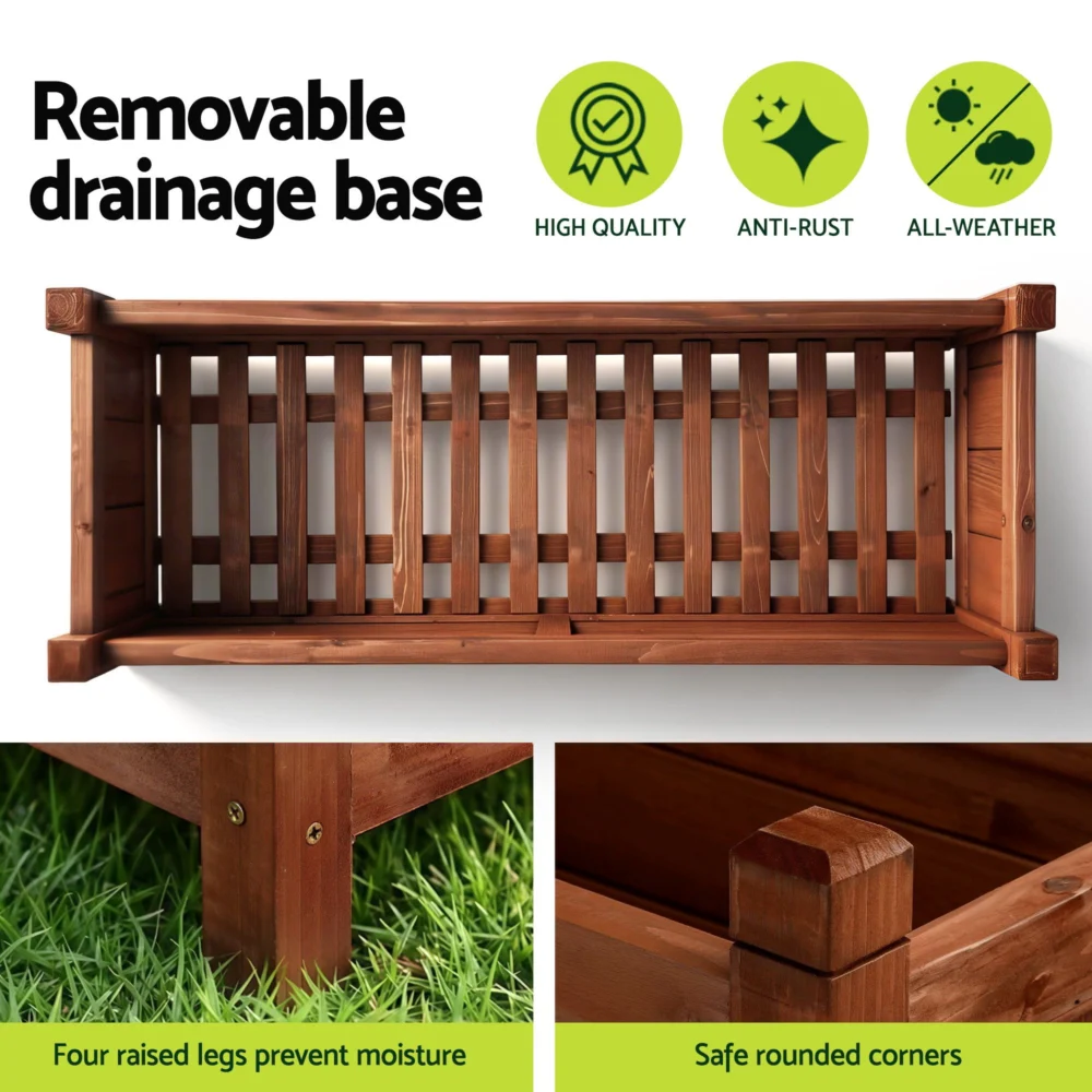 Green Fingers Garden Bed Wooden Planter Box Raised Container Growing 90x30x33cm