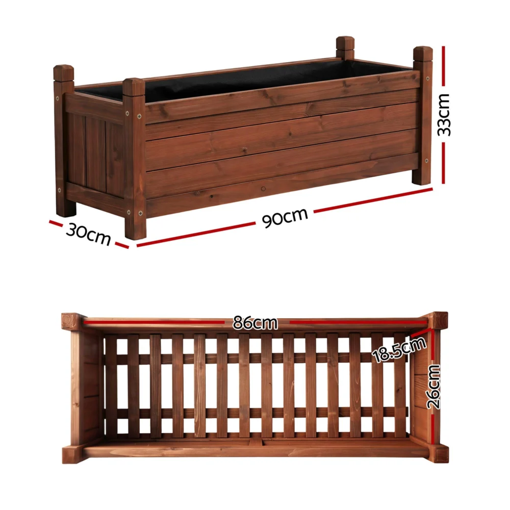 Green Fingers Garden Bed Wooden Planter Box Raised Container Growing 90x30x33cm