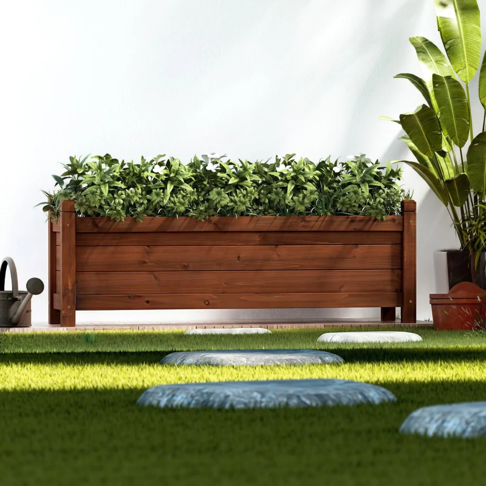 Green Fingers Garden Bed Wooden Planter Box Raised Container Growing 90x30x33cm
