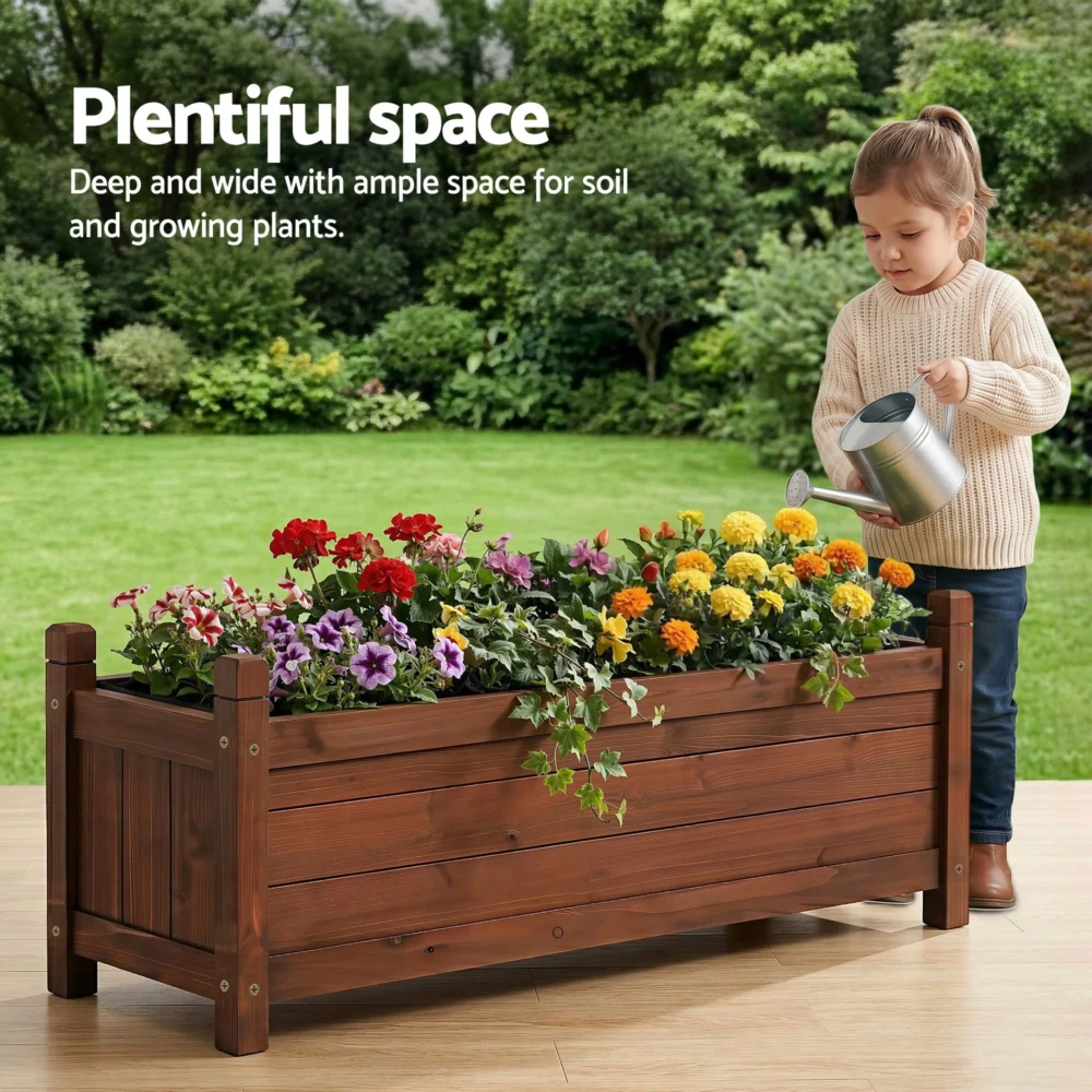 Green Fingers Garden Bed Wooden Planter Box Raised Container Growing 90x30x33cm