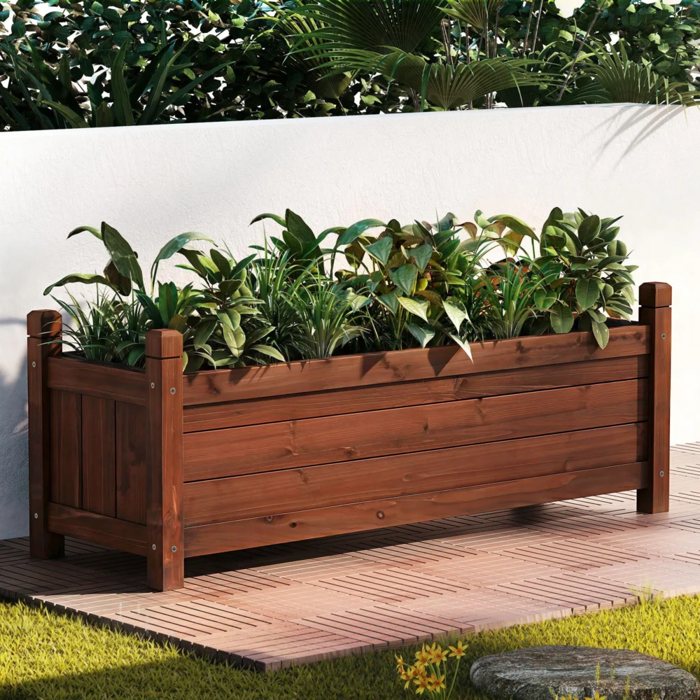 Green Fingers Garden Bed Wooden Planter Box Raised Container Growing 90x30x33cm