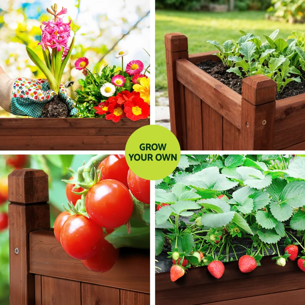 Green Fingers Garden Bed Wooden Planter Box Raised Container Growing 90x30x33cm