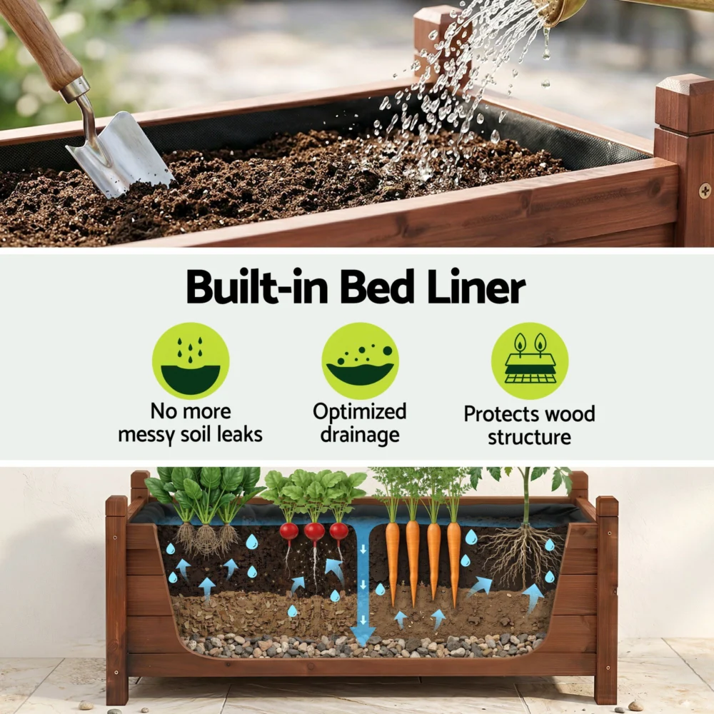 Green Fingers Garden Bed Wooden Planter Box Raised Container Growing 90x30x33cm