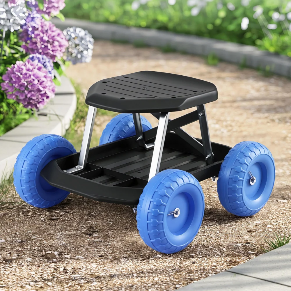 Gardeon Garden Cart Seat w/ Wheels, Rolling Work Stool w/ Tool Storage Tray
