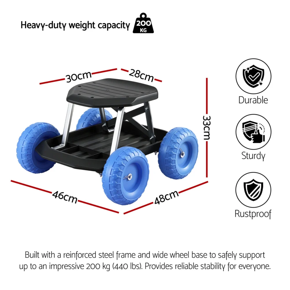 Gardeon Garden Cart Seat w/ Wheels, Rolling Work Stool w/ Tool Storage Tray