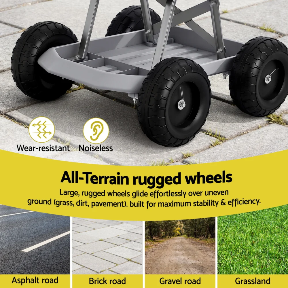 Gardeon Garden Cart Seat w/ Wheels, Rolling Work Stool w/ Tool Storage Tray