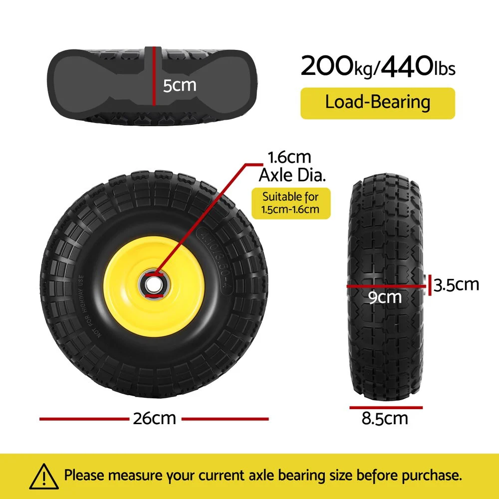 Gardeon 2pcs, 4.10/3.50-4 Tire & Wheel Flat Free, 26cm Solid Rubber Tires w/ 5/8