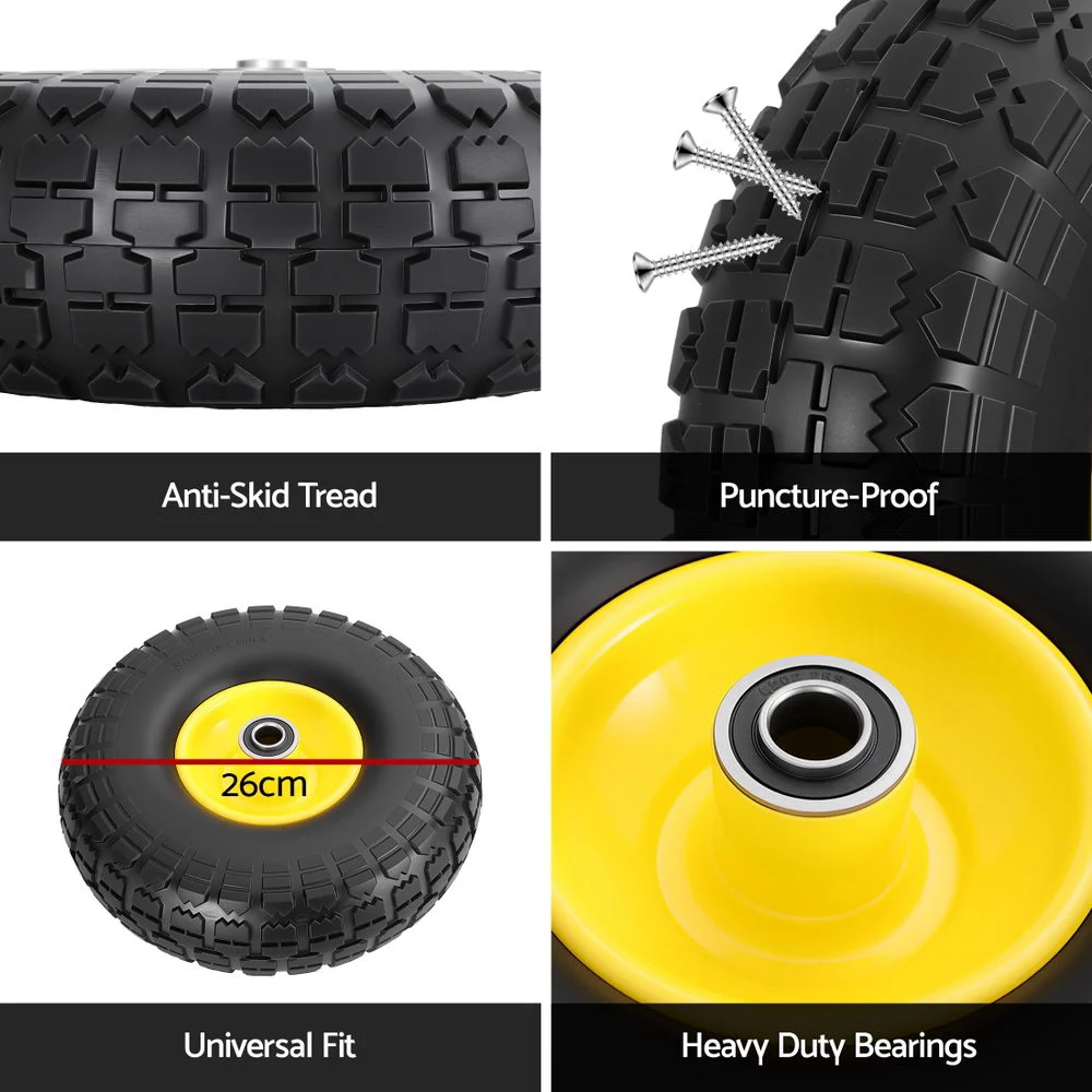 Gardeon 2pcs, 4.10/3.50-4 Tire & Wheel Flat Free, 26cm Solid Rubber Tires w/ 5/8