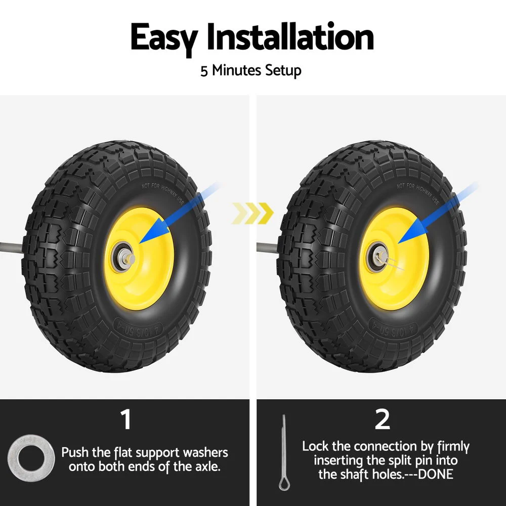 Gardeon 2pcs, 4.10/3.50-4 Tire & Wheel Flat Free, 26cm Solid Rubber Tires w/ 5/8