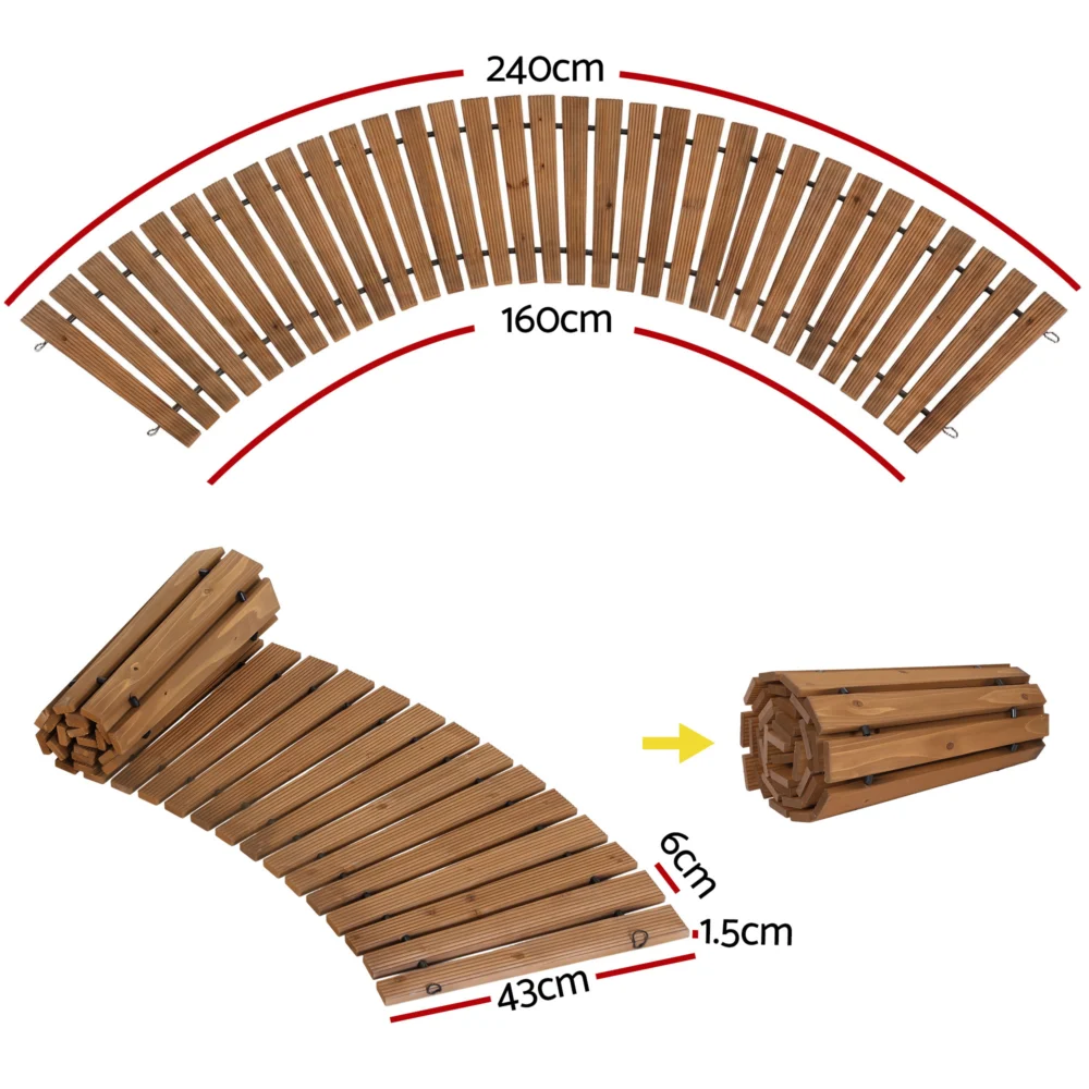 Gardeon 8FT Wooden Garden Pathway Roll-Out Curved Walkway Outdoor Backyard Brown