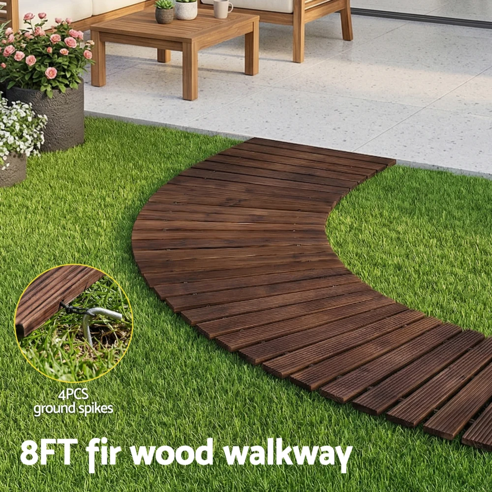 Gardeon 8FT Wooden Garden Pathway Roll-Out Curved Walkway Outdoor Backyard