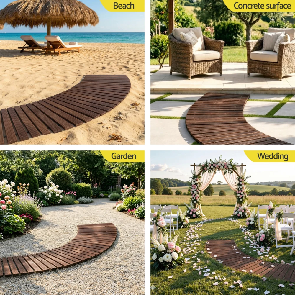 Gardeon 8FT Wooden Garden Pathway Roll-Out Curved Walkway Outdoor Backyard