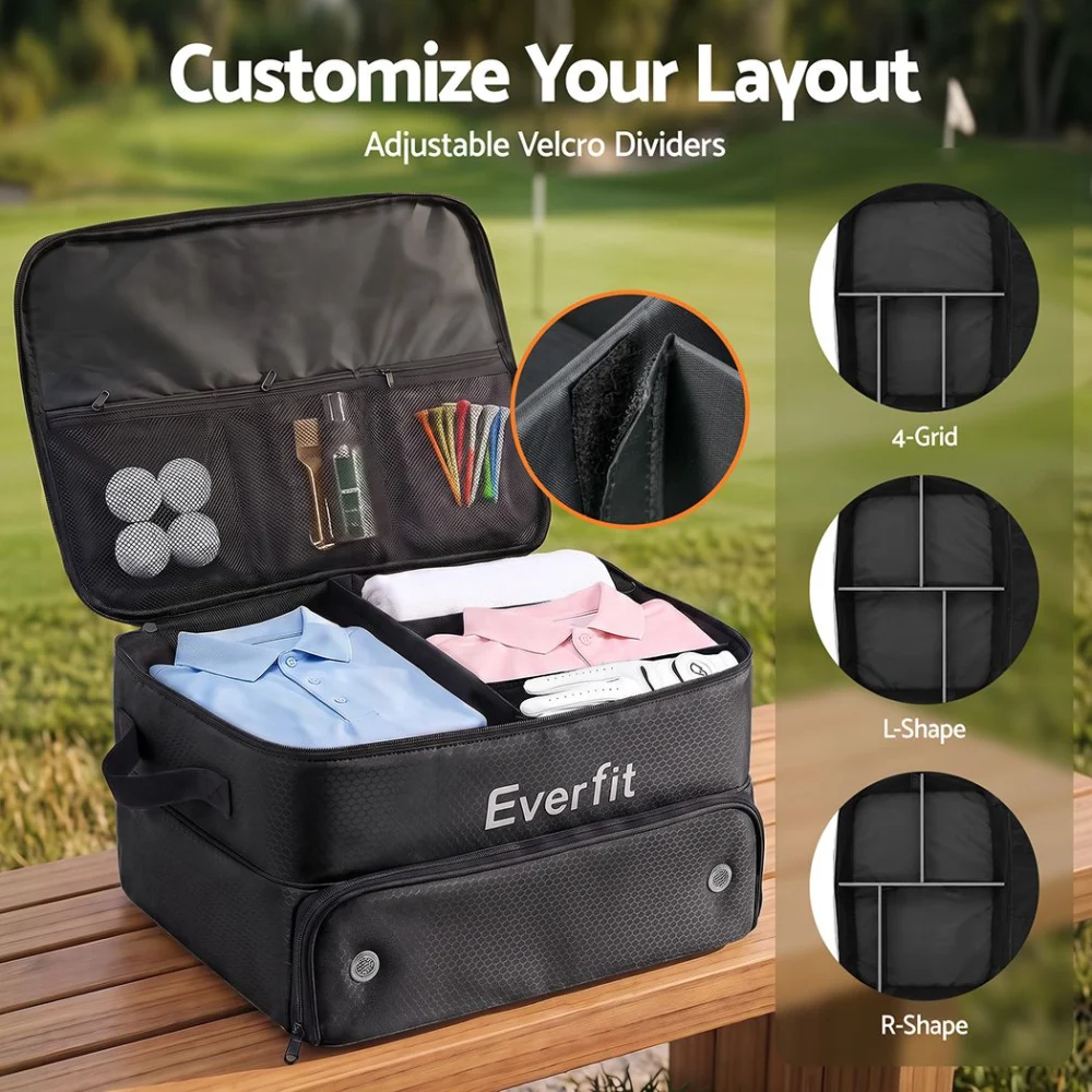 Everfit Golf Storage Bag 2-Tier Trunk Organizer w/ Ventilated Shoe Compartment