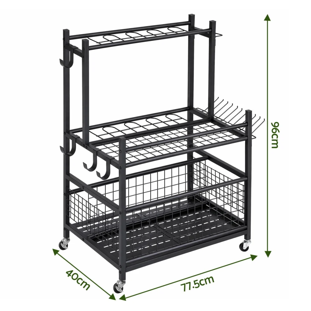 Gardeon Garden Tool Organizer Rack 16 Slots Rolling Garage Storage with Hooks