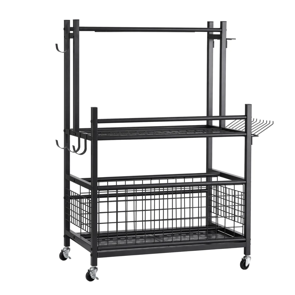 Gardeon Garden Tool Organizer Rack 16 Slots Rolling Garage Storage with Hooks