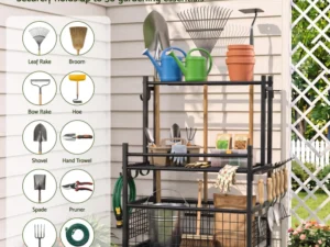 Gardeon Garden Tool Organizer Rack 16 Slots Rolling Garage Storage with Hooks