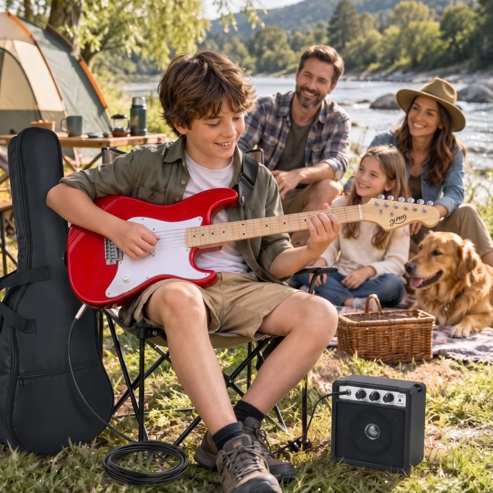 Alpha 30 Inch Junior Electric Guitar Beginner Set w/ 3W Mini Amp Carry Bag &