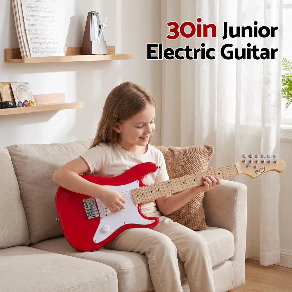 Alpha 30 Inch Junior Electric Guitar Beginner Set w/ 3W Mini Amp Carry Bag &