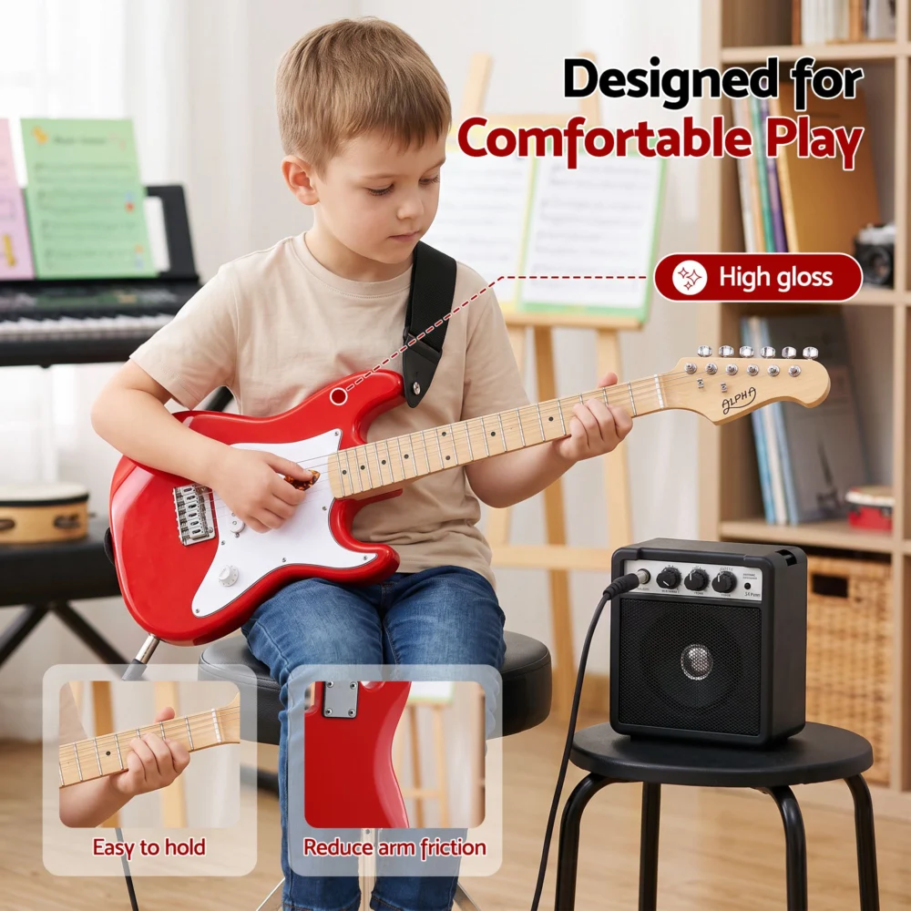 Alpha 30 Inch Junior Electric Guitar Beginner Set w/ 3W Mini Amp Carry Bag &
