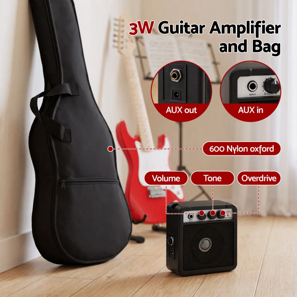 Alpha 30 Inch Junior Electric Guitar Beginner Set w/ 3W Mini Amp Carry Bag &