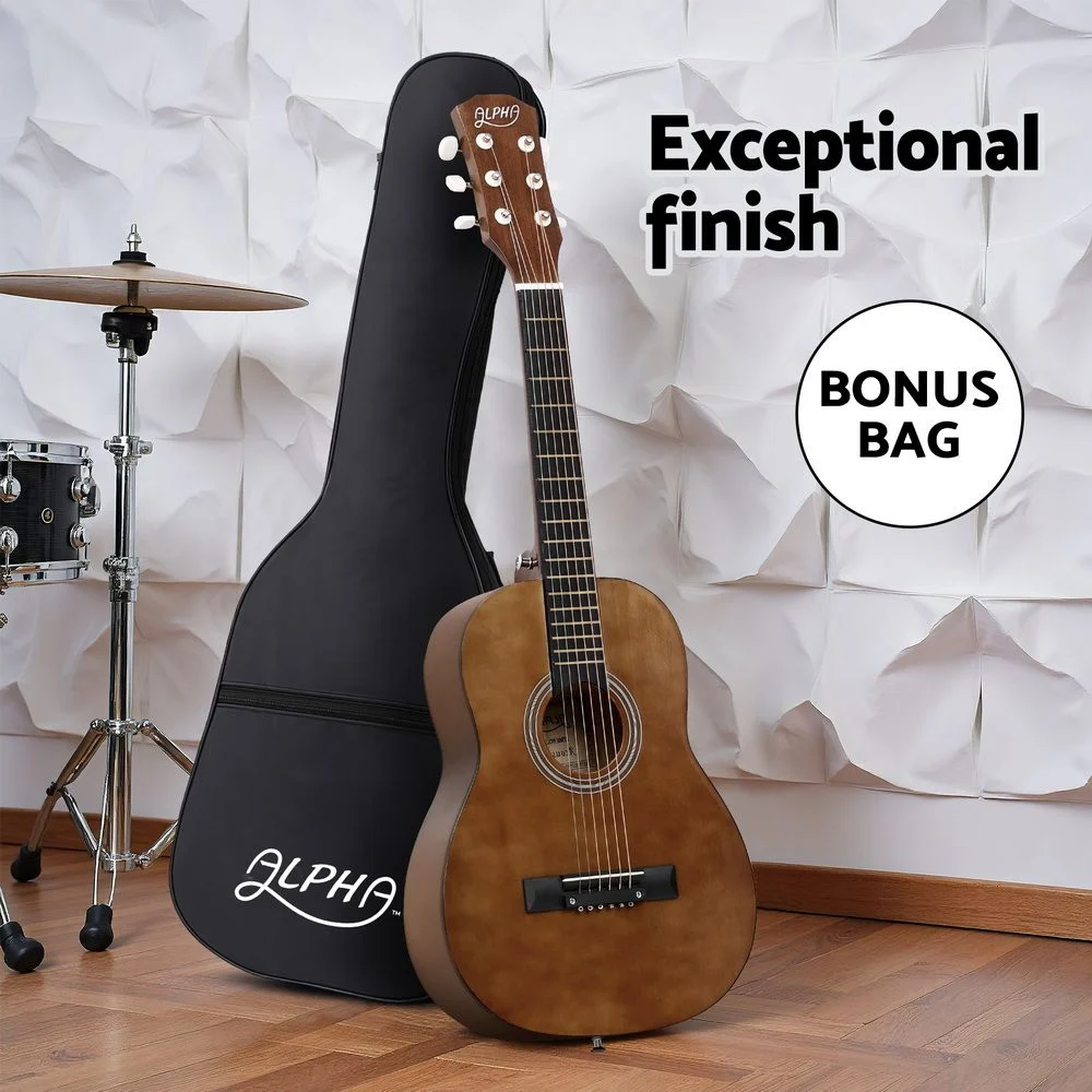 Alpha 31 Inch Acoustic Guitar Portable Design w/ Steel Strings & Gig Bag Natural