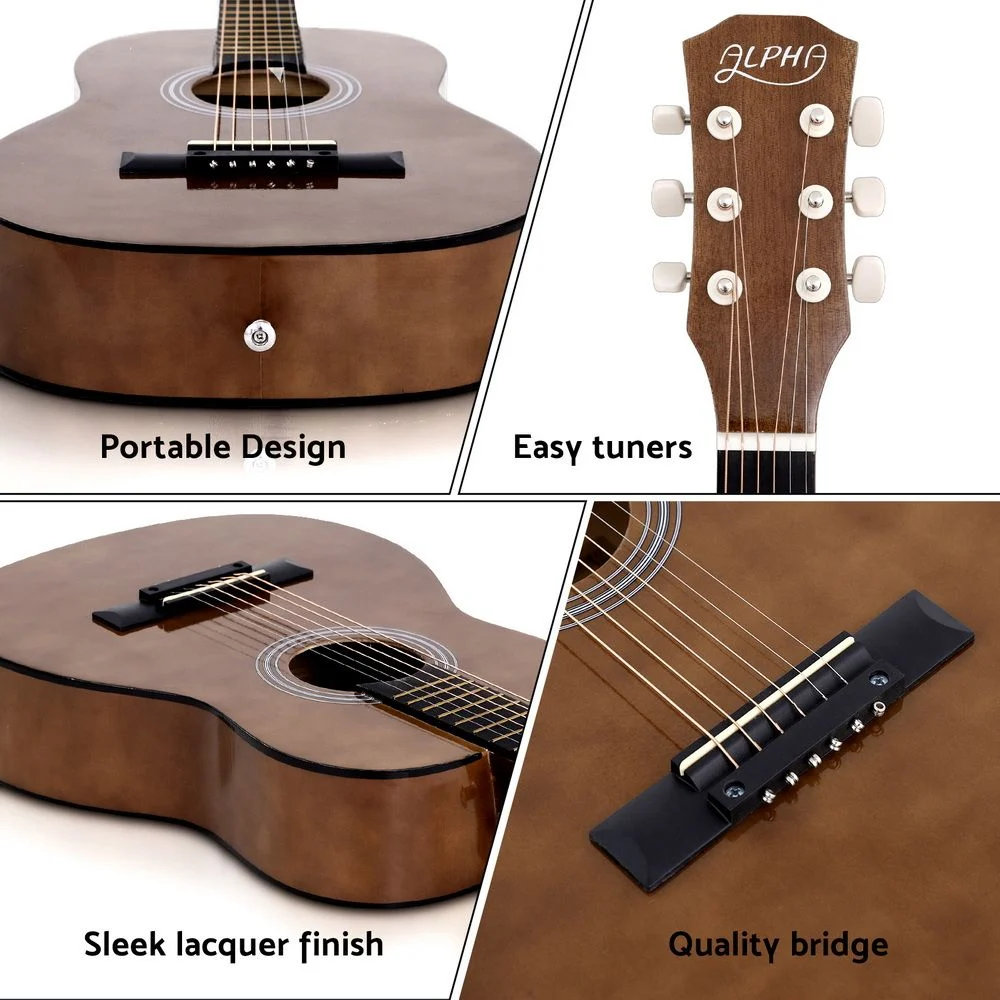 Alpha 31 Inch Acoustic Guitar Portable Design w/ Steel Strings & Gig Bag Natural