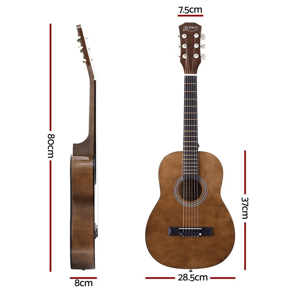 Alpha 31 Inch Acoustic Guitar Portable Design w/ Steel Strings & Gig Bag Natural