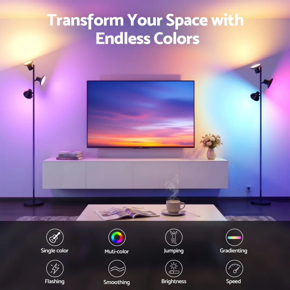 Artiss RGB Floor Lamp LED w/ 3 Swivel Lights Color Changing Lamp w/ Remote