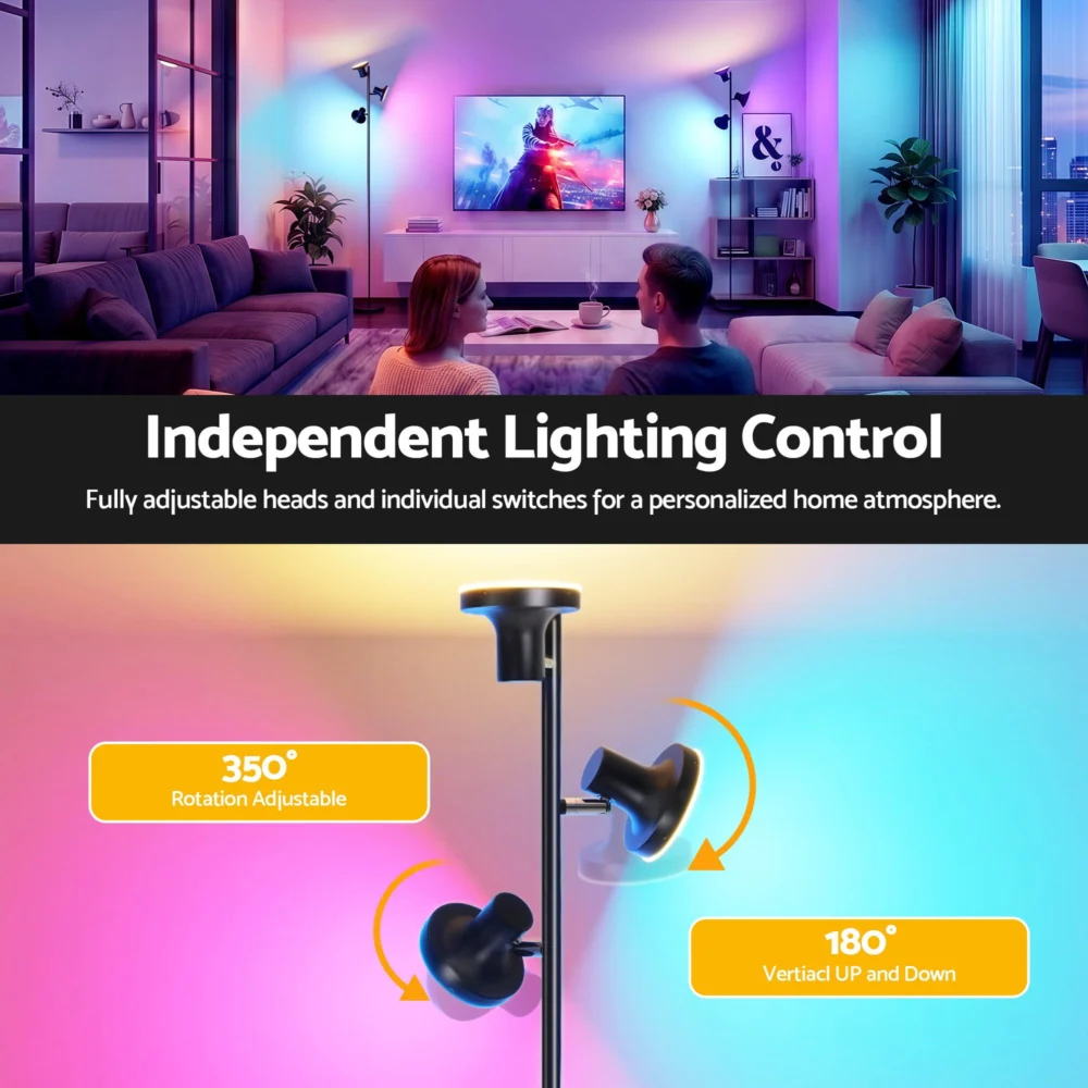 Artiss RGB Floor Lamp LED w/ 3 Swivel Lights Color Changing Lamp w/ Remote