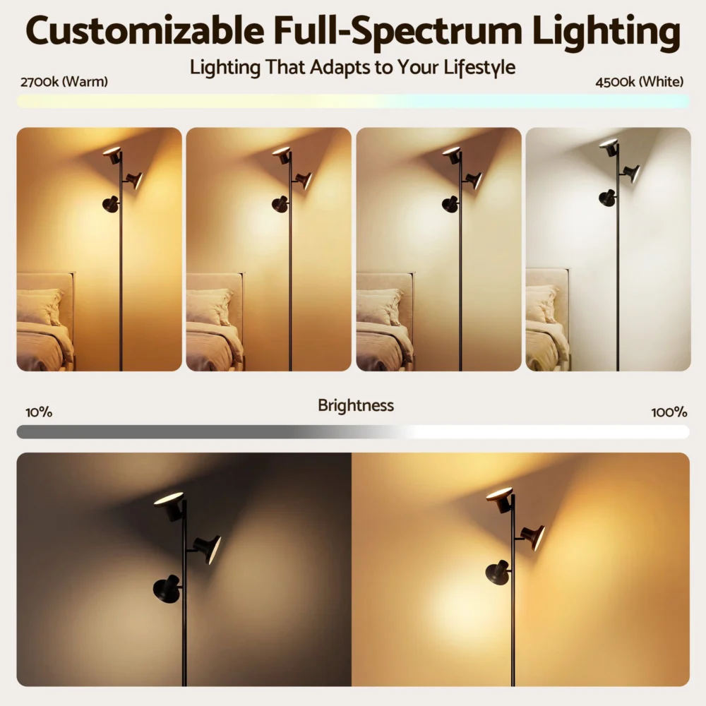 Artiss RGB Floor Lamp LED w/ 3 Swivel Lights Color Changing Lamp w/ Remote