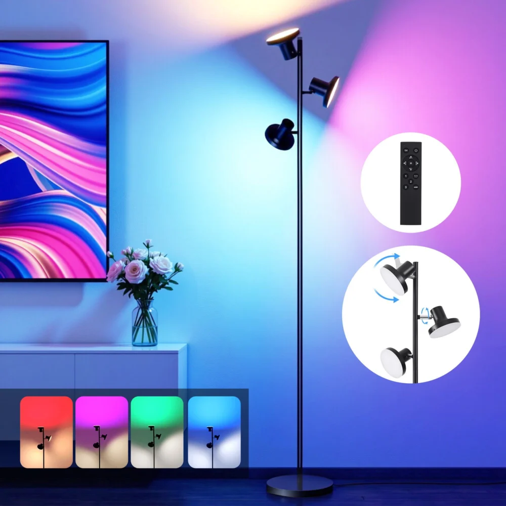 Artiss RGB Floor Lamp LED w/ 3 Swivel Lights Color Changing Lamp w/ Remote
