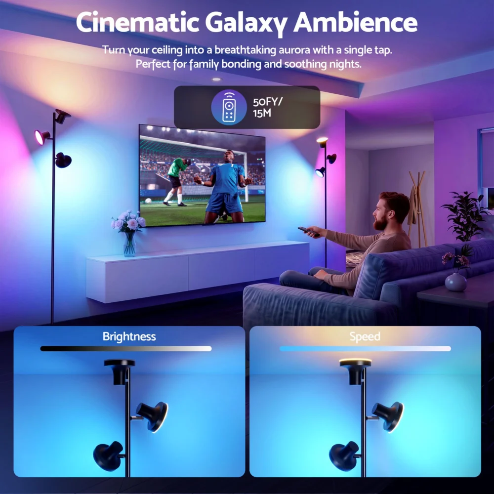 Artiss RGB Floor Lamp LED w/ 3 Swivel Lights Color Changing Lamp w/ Remote