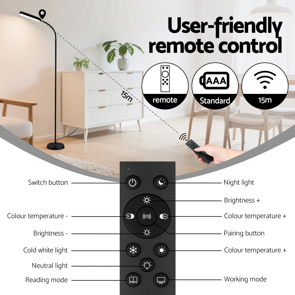 Artiss LED Floor Lamp w/ Remote Control & 4 Color Temperature Reading Living