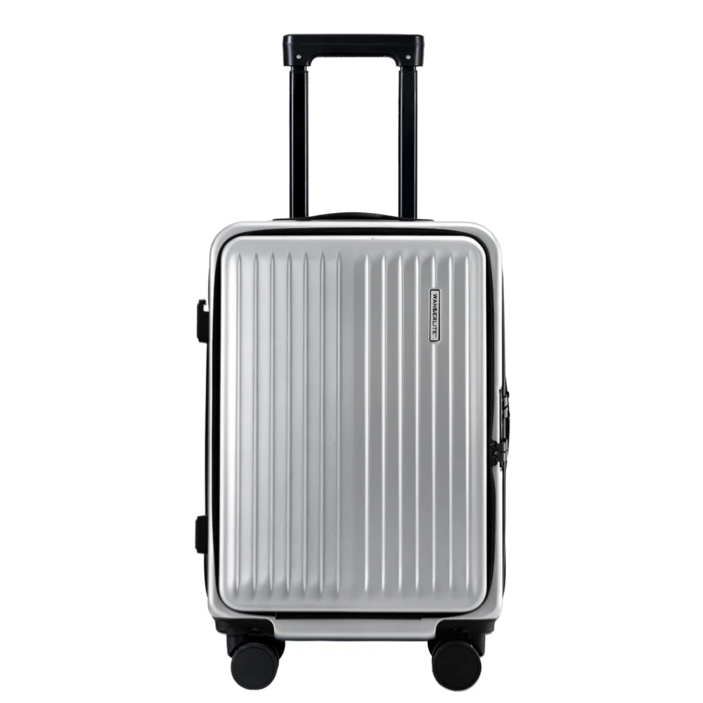 Wanderlite 20" Luggage Suitcase Front Pocket Travel Carry On Dual TSA Silver