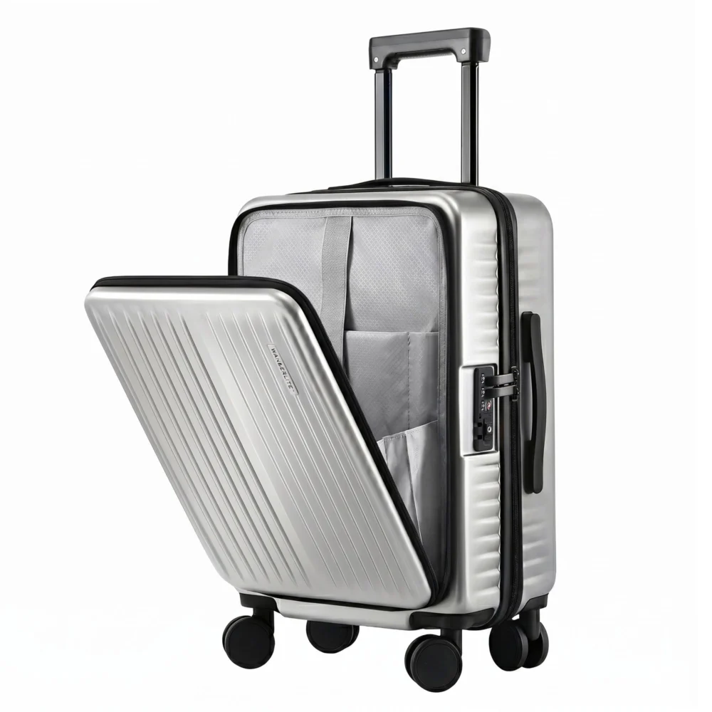 Wanderlite 20" Luggage Suitcase Front Pocket Travel Carry On Dual TSA Silver