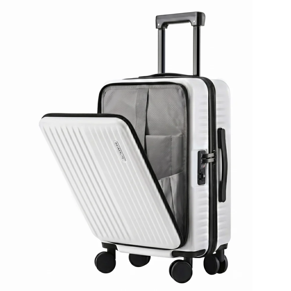 Wanderlite 20" Luggage Suitcase Front Pocket Travel Carry On Dual TSA White